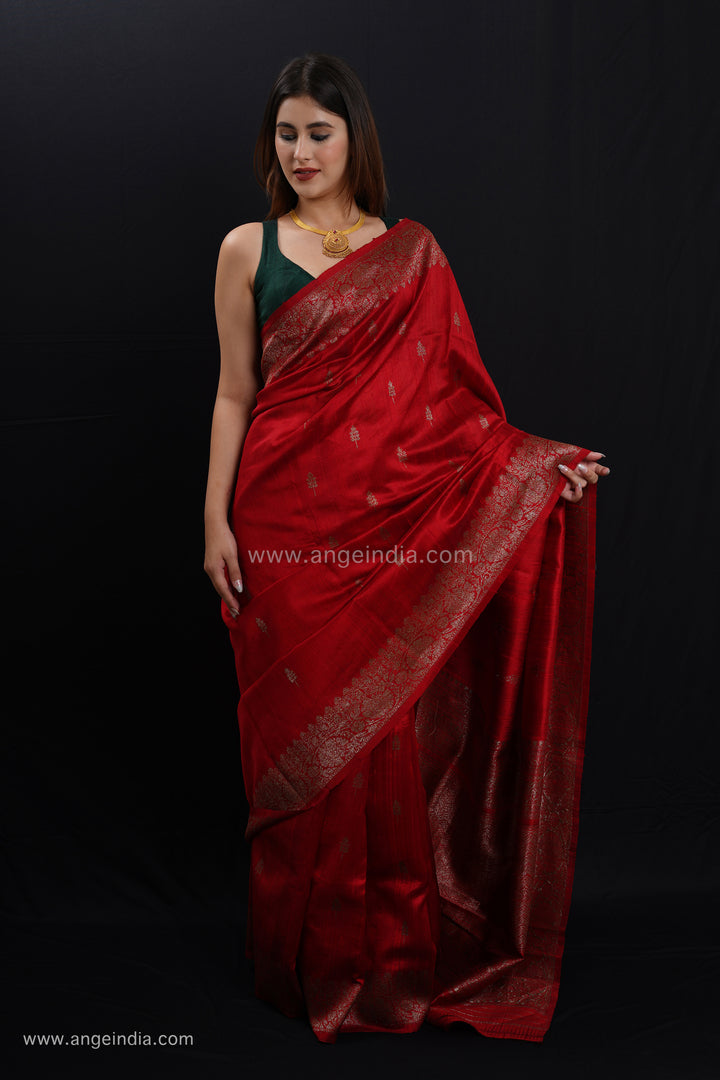 Mirchi red Banarasi Raw silk saree